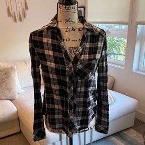 Soft Joie Black and White Plaid Button Down Shirt